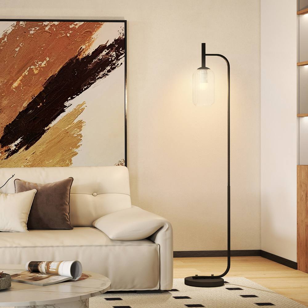 Homcom Modern Floor Lamp With Glass Lampshade, Foot Switch For Living Room In Gold