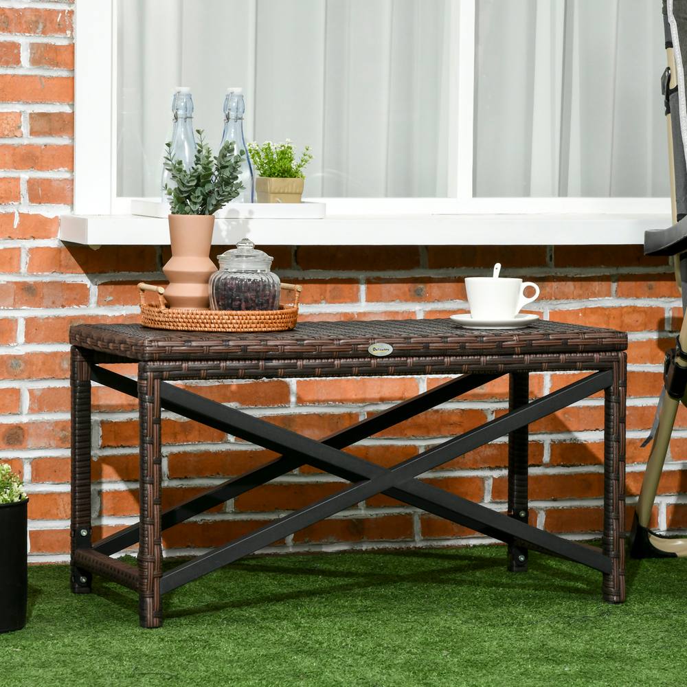 Outsunny Pe Wicker Outdoor Coffee Table W Full Woven Rattan Table Top In Brown