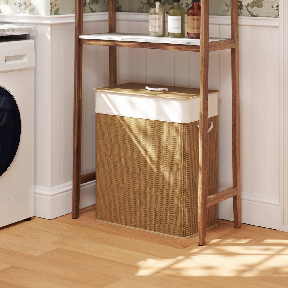 Homcom L Laundry Basket With Lid, Washing Basket For Bathroom In Brown