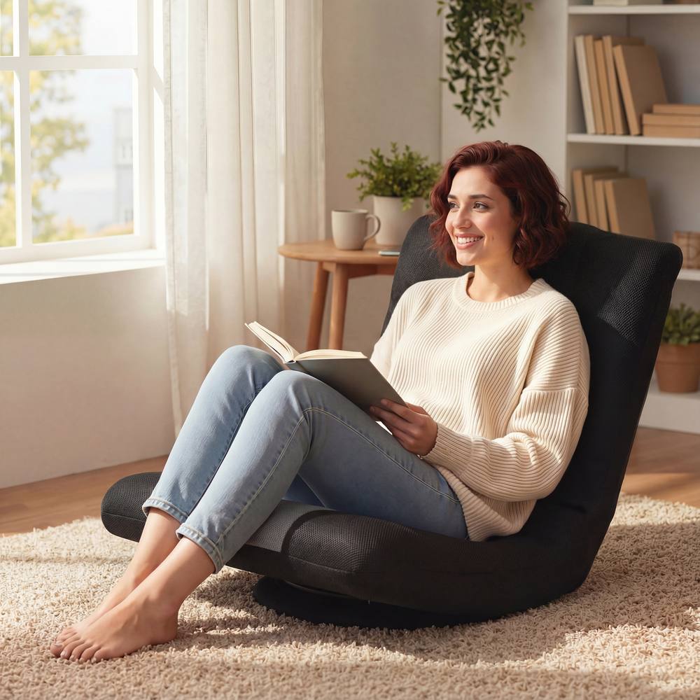 Homcom Folding Floor Chair, Floor Sofa With Adjustable Backrest, Wide Seat In Black