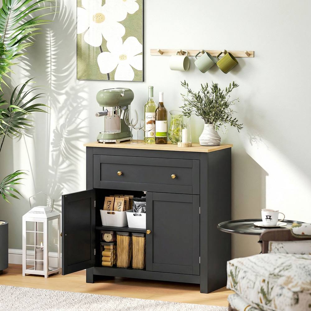 Homcom Sideboard, Kitchen Storage Cabinet W Adjustable Shelf, Drawer In Black