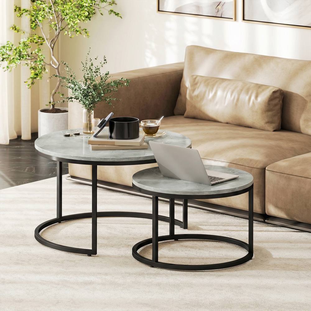 Homcom Pcs Stacking Coffee Table Set Steel Frame In Light Grey