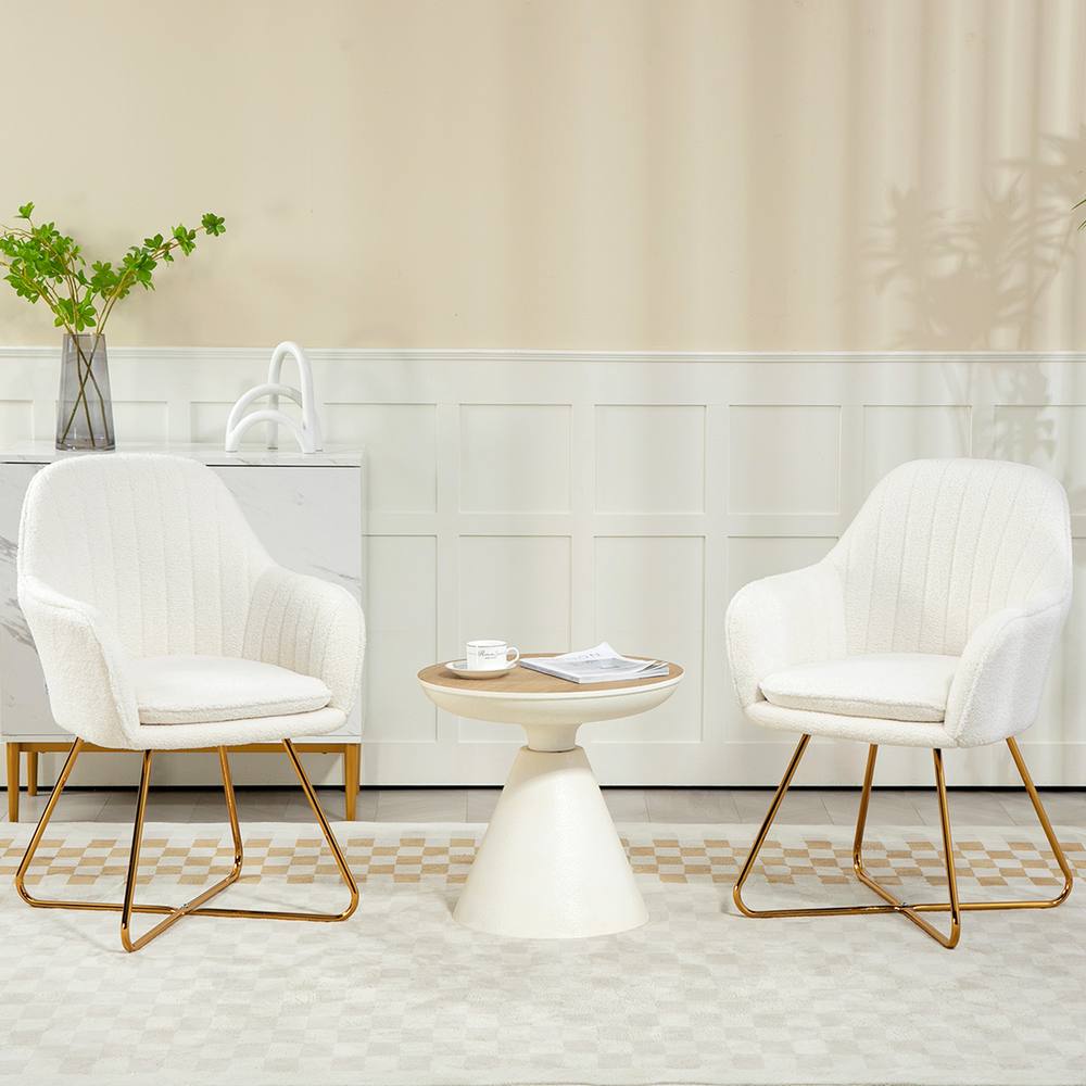 Homcom Dining Chair Set Of , Boucle Armchair With Steel Legs, Cream