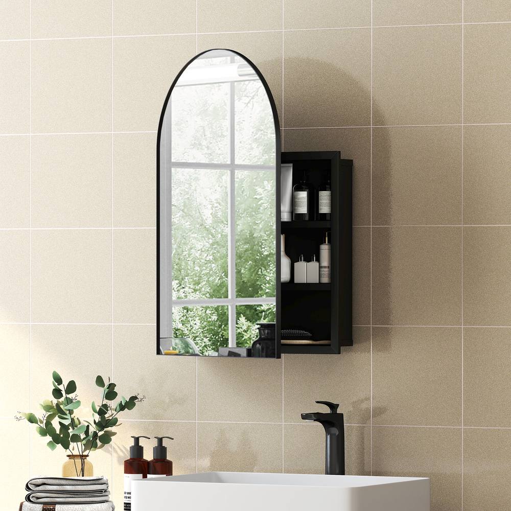 Homcom Bathroom Mirror Cabinet With Mirror Arched Wall Cabinet Black