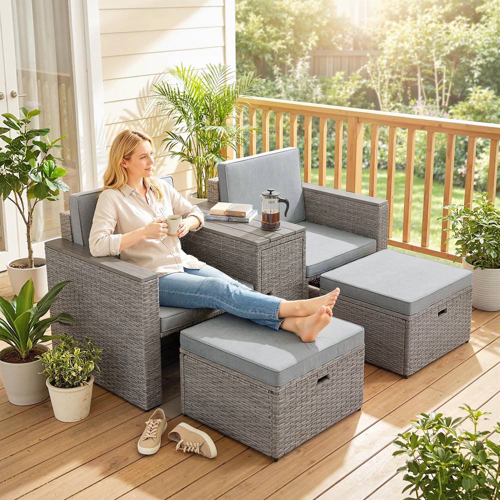 Outsunny Piece Rattan Garden Furniture Set W Storage Table, Dark Grey