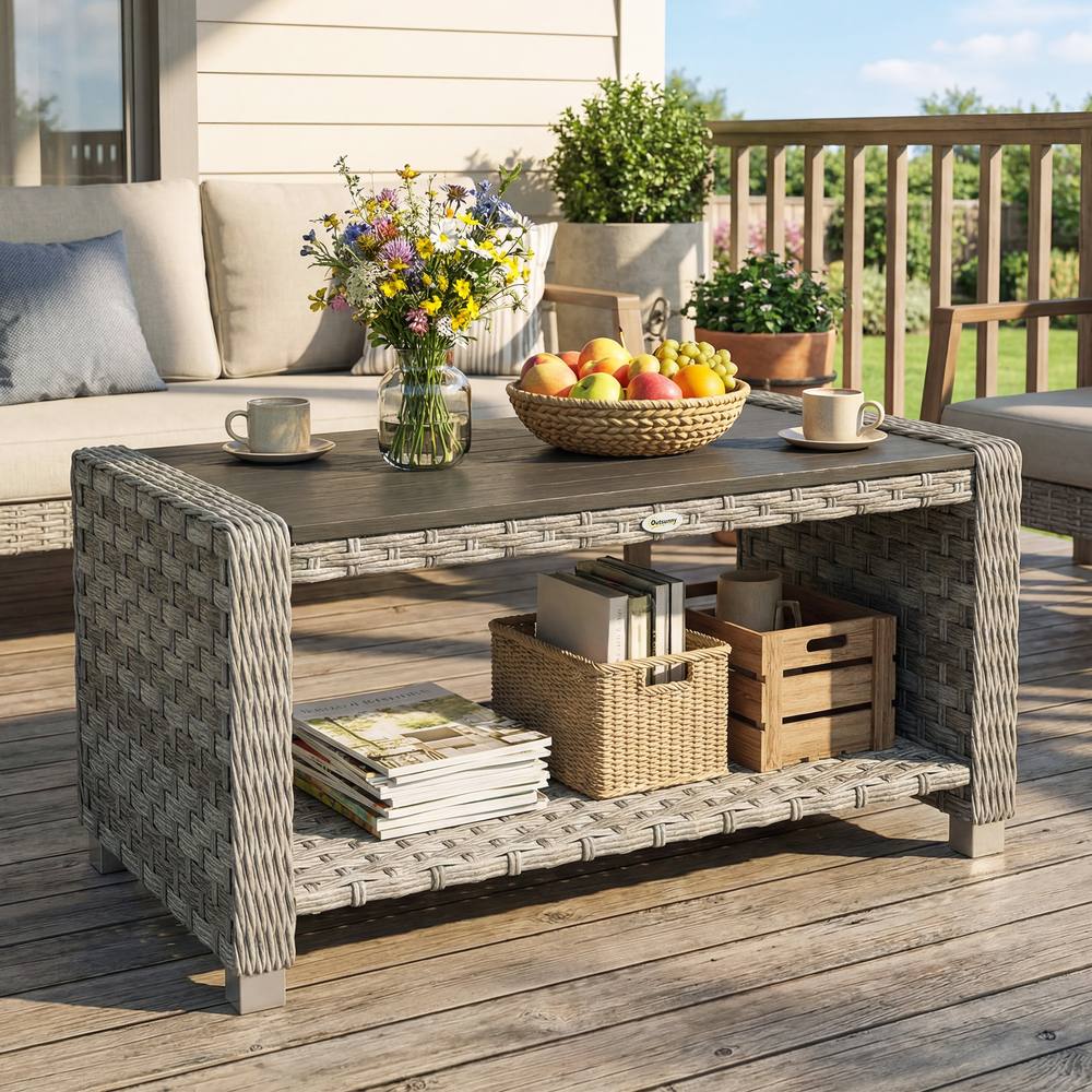 Outsunny Outdoor Side Table With Storage Shelf Cm In Grey