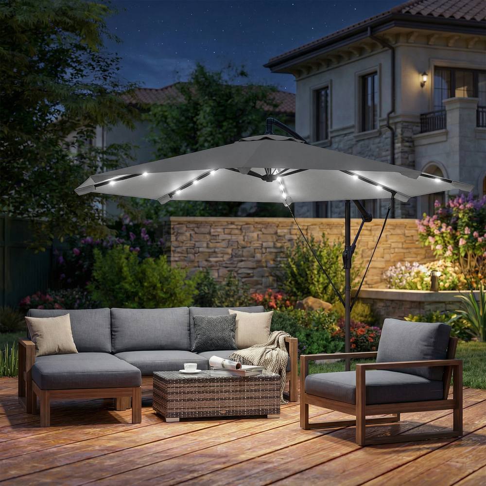 Outsunny M Cantilever Parasol Solar Led Lights, Light Grey