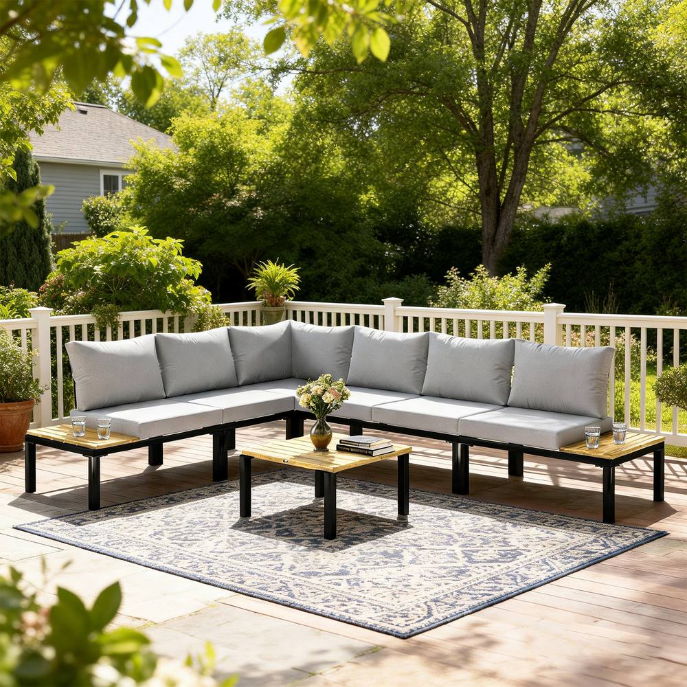 Outsunny Garden Furniture Set, Piece Corner Sofa Set With Coffee Table In Light Grey