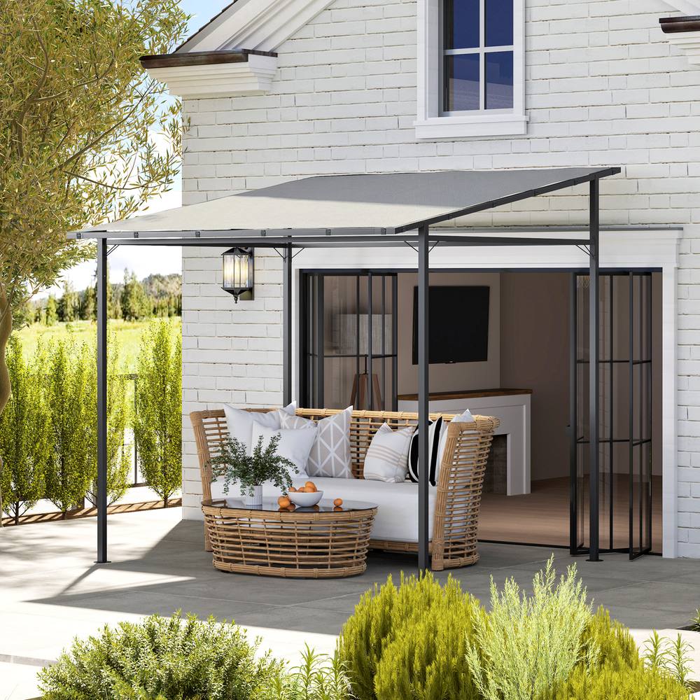 Outsunny . X . M Wall Mounted Pergola Gazebo, Upf+, Light Grey