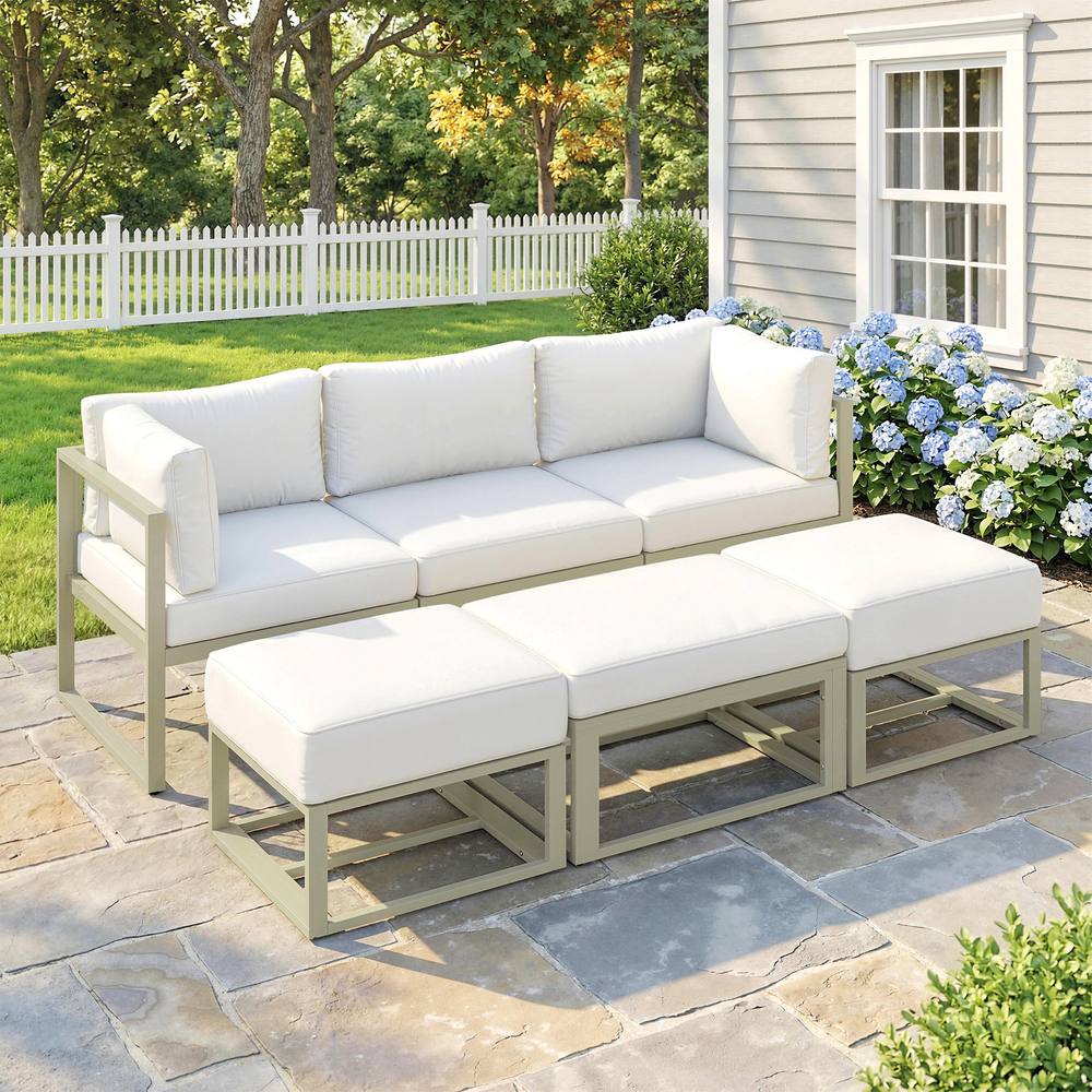 Outsunny Pc Garden Daybed, Sectional Sofa Set With Coffee Table, Footstool In Cream