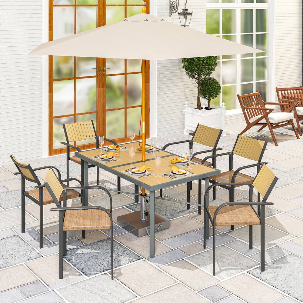Outsunny Garden Table For , Outdoor Dining Table With Cm Umbrella Hole In Natural