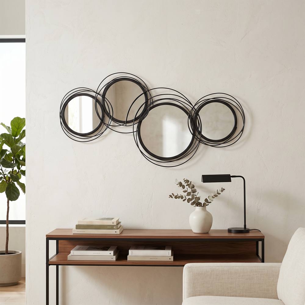 Homcom Metal Wall Art Decorative Mirror Decor Modern Wall Sculpture, Black