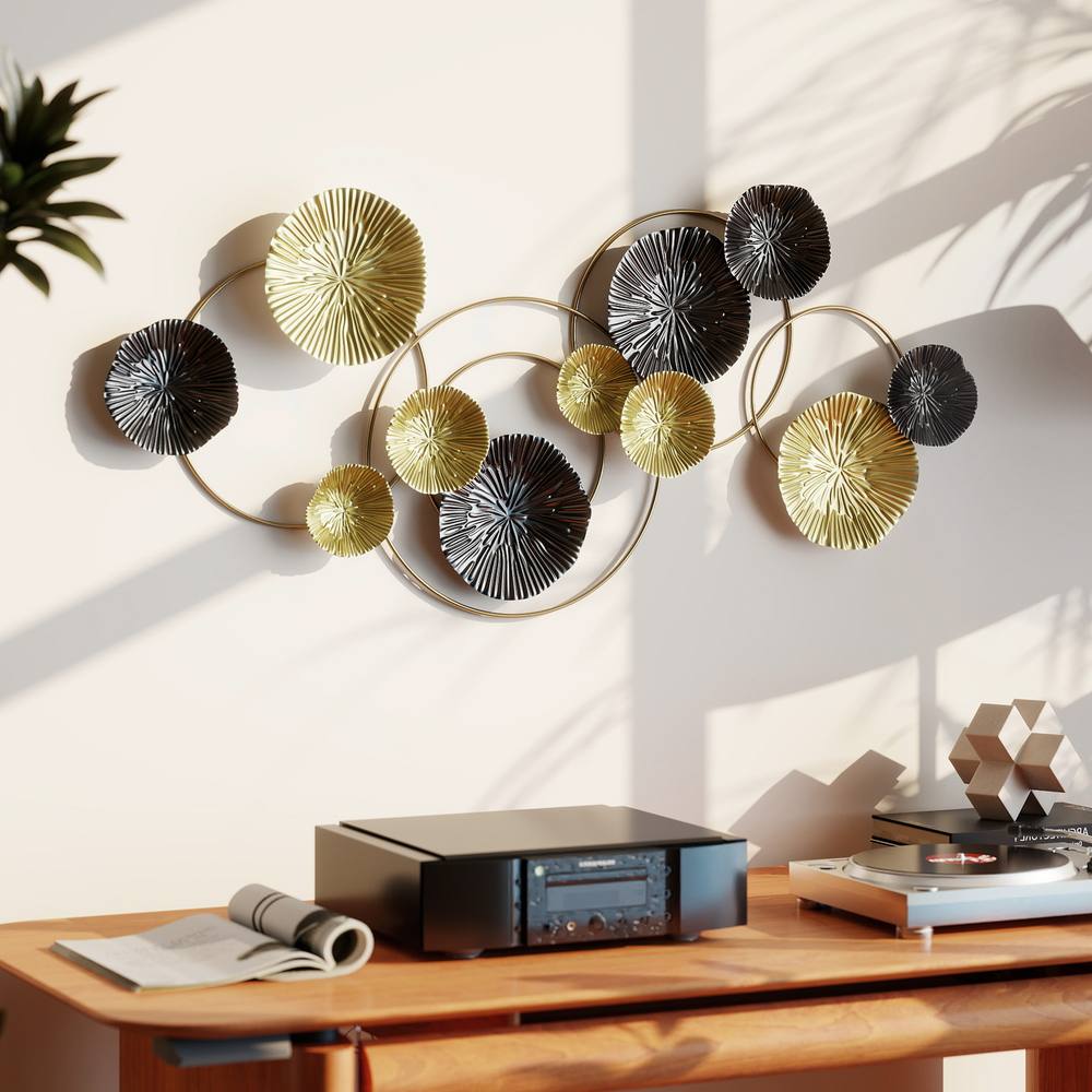 Homcom Hanging Wall Sculpture With Modern Lotus-Leaf Design, Metal Wall Art In Gold