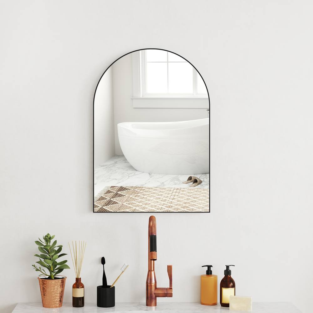 Homcom Arch Bathroom Mirror, Wall Mirror With Steel Frame, X Cm, Black