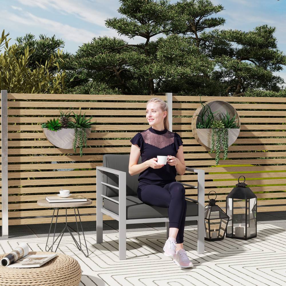 Outsunny Patio Furniture Aluminium Armchair With Cushions, Charcoal Grey In Dark Grey