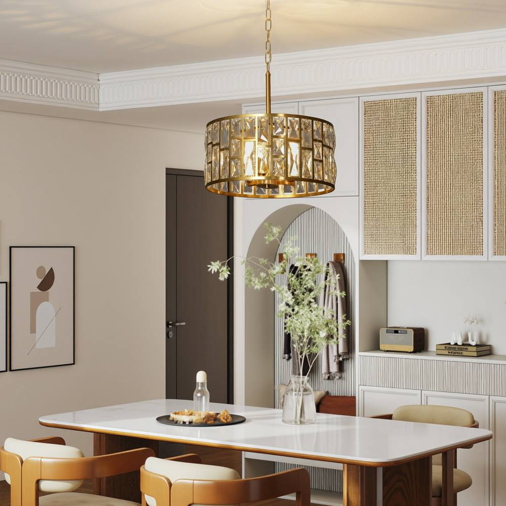 Homcom Modern Flush Mount Ceiling Light, Crystal Chandelier For Living Room In Gold