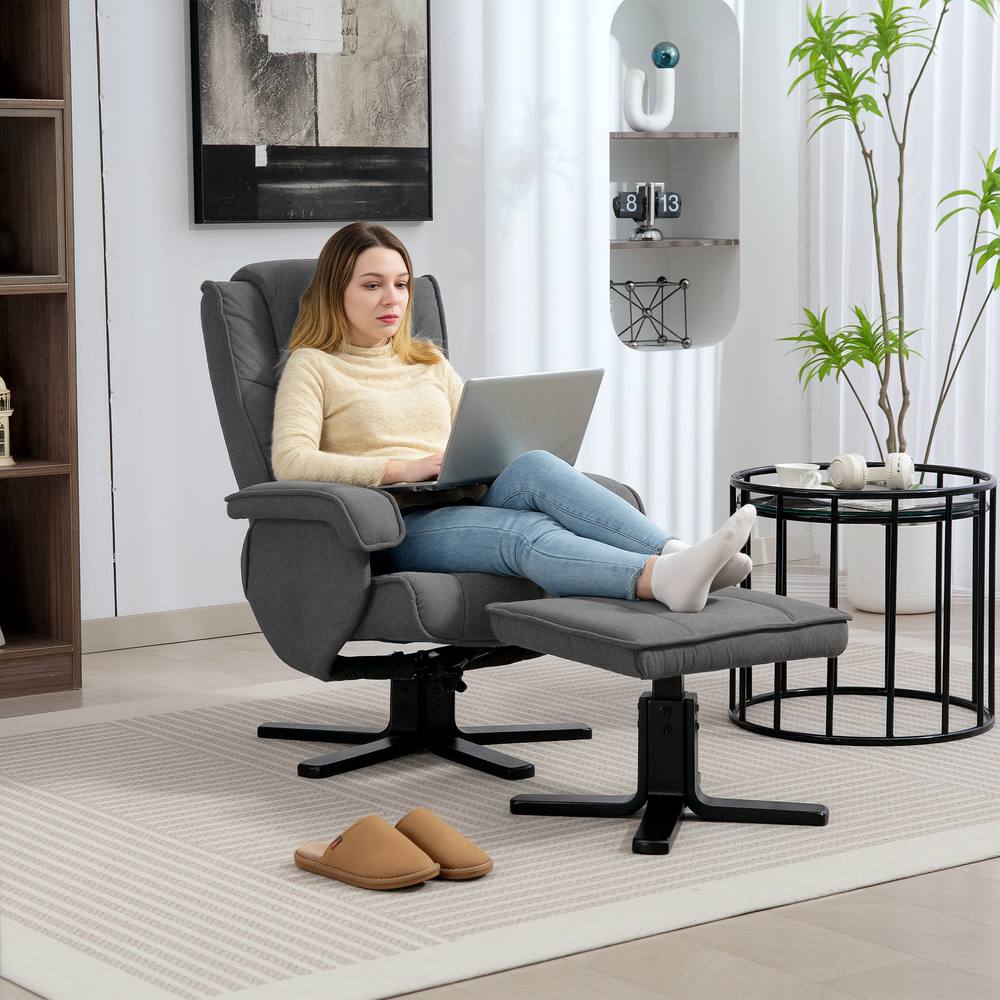 Homcom Swivel Recliner Chair With Footstool, Velvet Upholstered In Charcoal