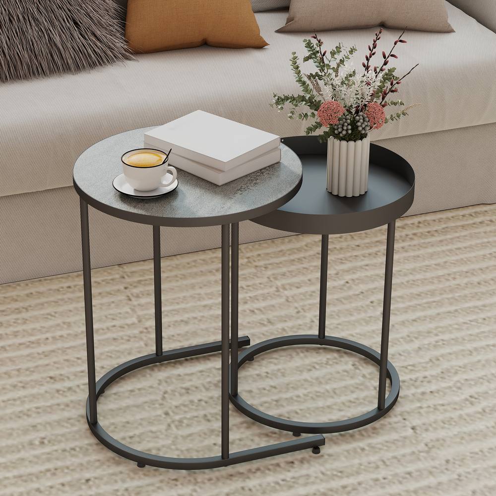 Homcom Nesting Side Table Set Of , Industrial Round Nest Of Tables In Grey