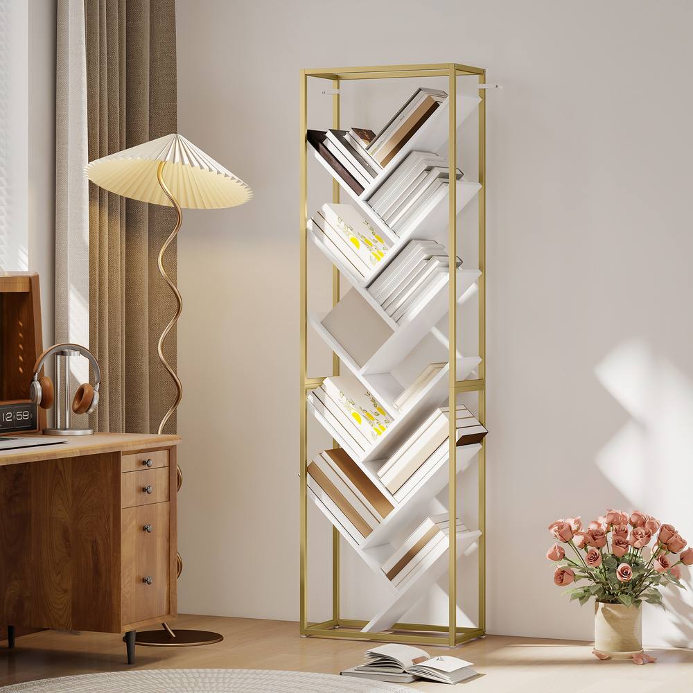 Homcom Tier Tree Bookshelf Industrial Tall Bookcase In White