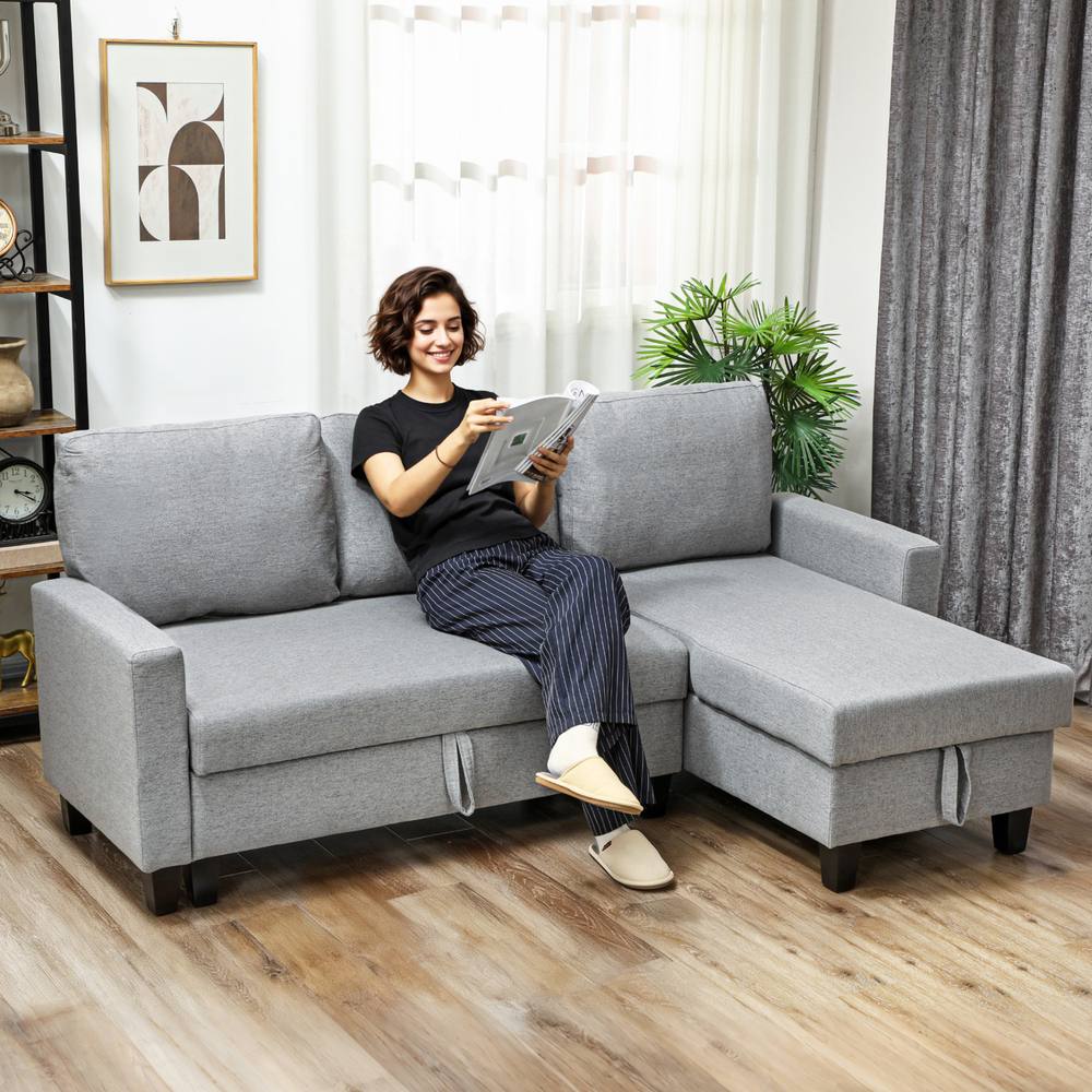 Homcom Fold-Out Convertible Sofa Bed With Removable Covers In Grey