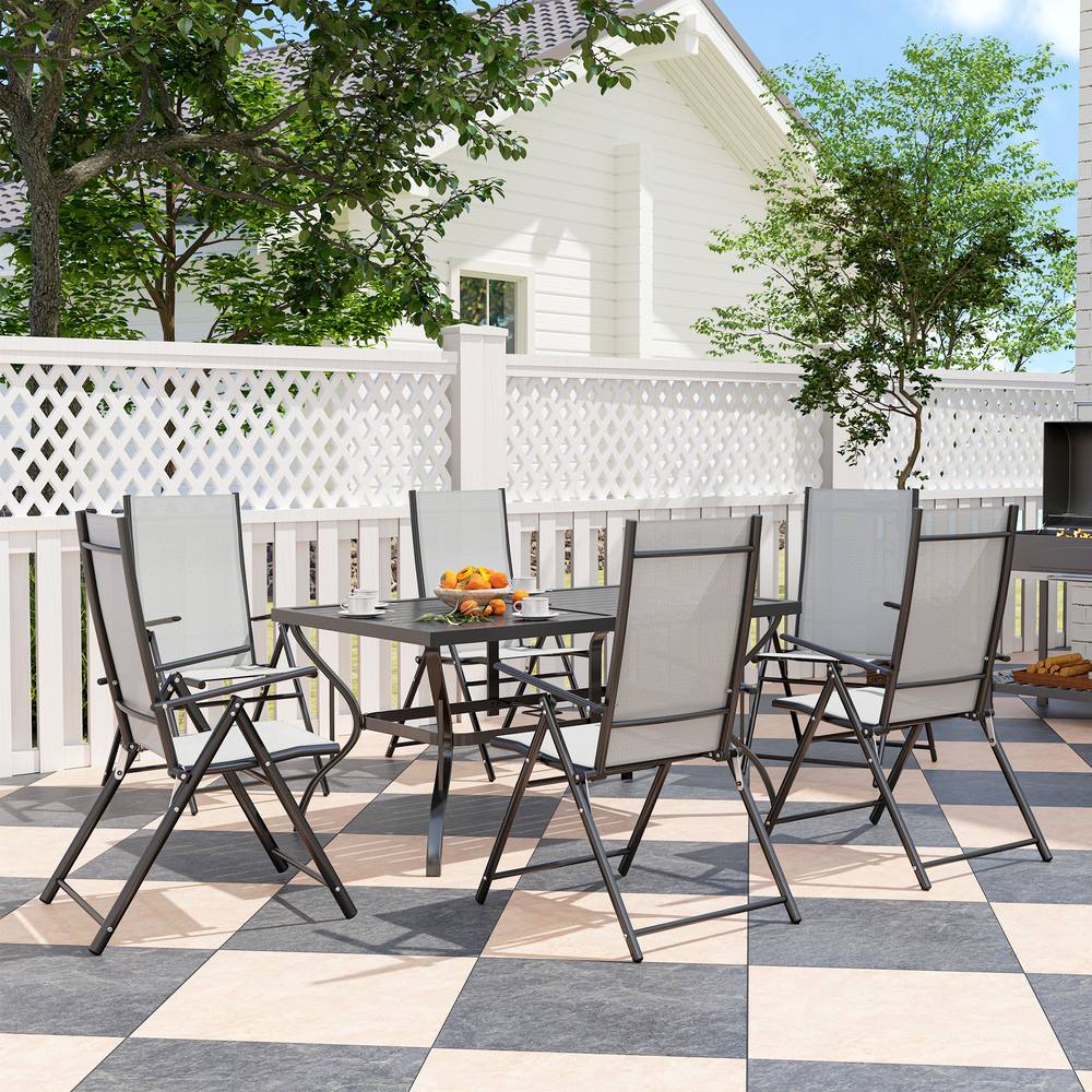 Outsunny Pcs Garden Dining Set, Folding Chairs And Metal Top Table In Grey
