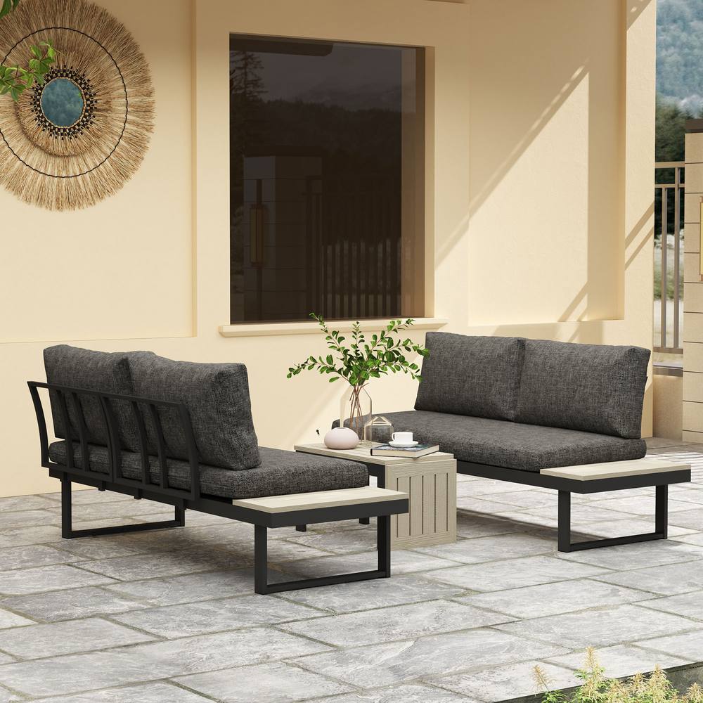 Outsunny Seater L Shaped Aluminium Garden Furniture Set With Coffee Table In Dark Grey