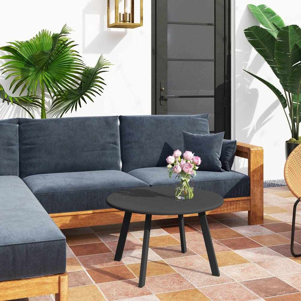 Outsunny Cm Round Coffee Table With Non-Slip Foot Pads, Charcoal Grey In Dark Grey