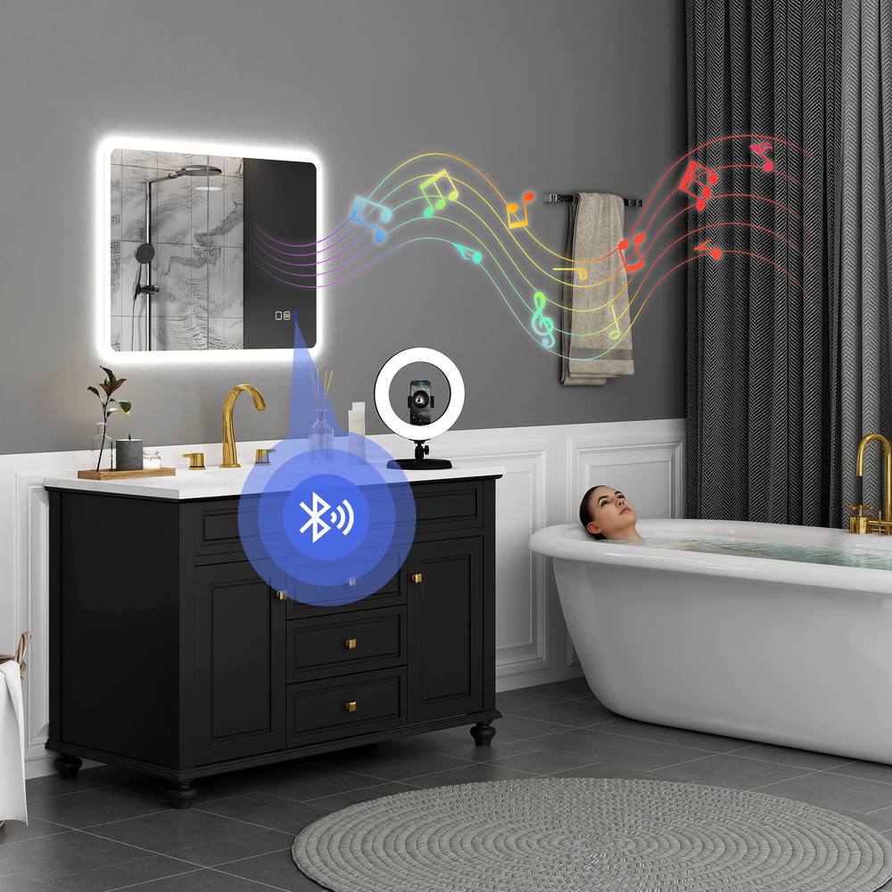 Homcom X Mm Bluetooth Bathroom Mirror With Led Lights Wall Mounted In Silver