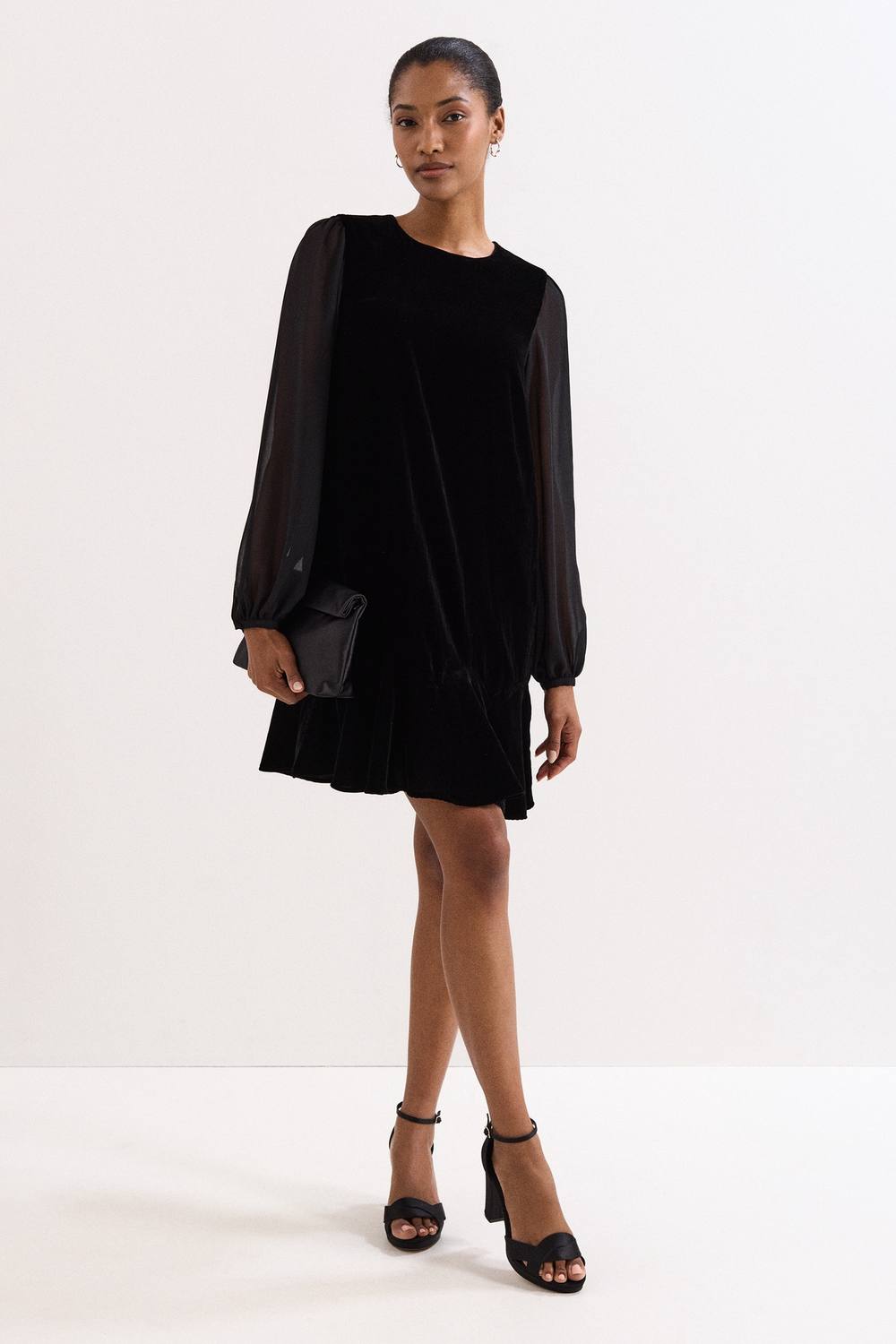 Phase Eight Velvet Long Sleeve Swing Dress In True Black
