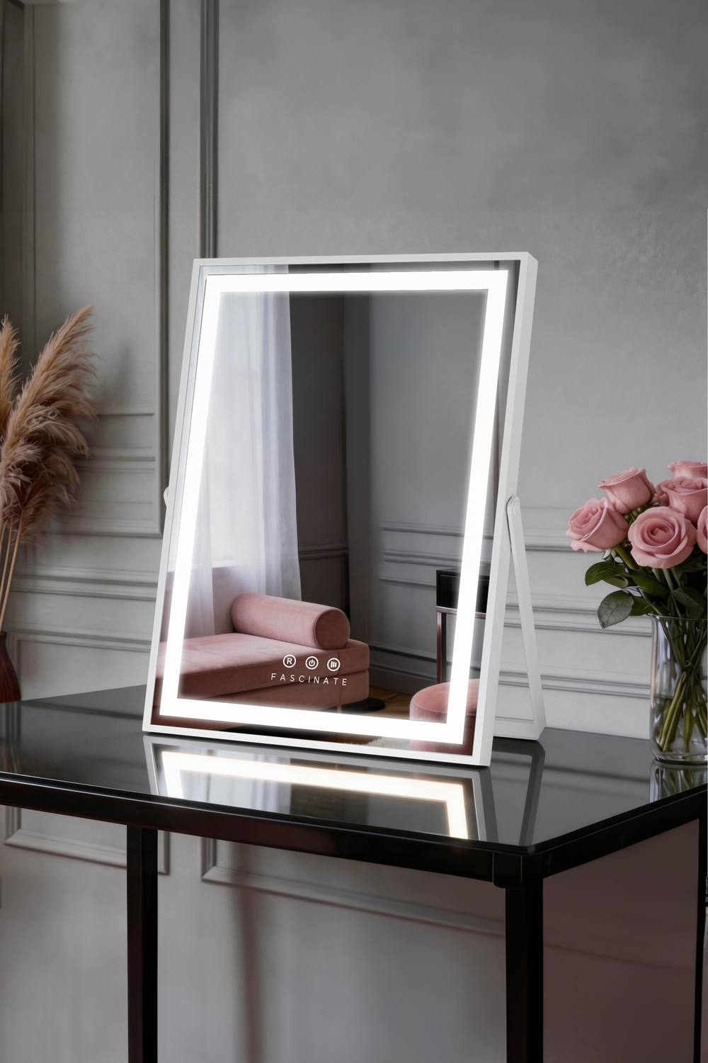 Fascinate Hollywood Led Tabletop Vanity Mirror XCm ° Rotation, Space-Saving Desk Design, High-Cri Dimmable Studio - Best Gift For Girlfriend In White
