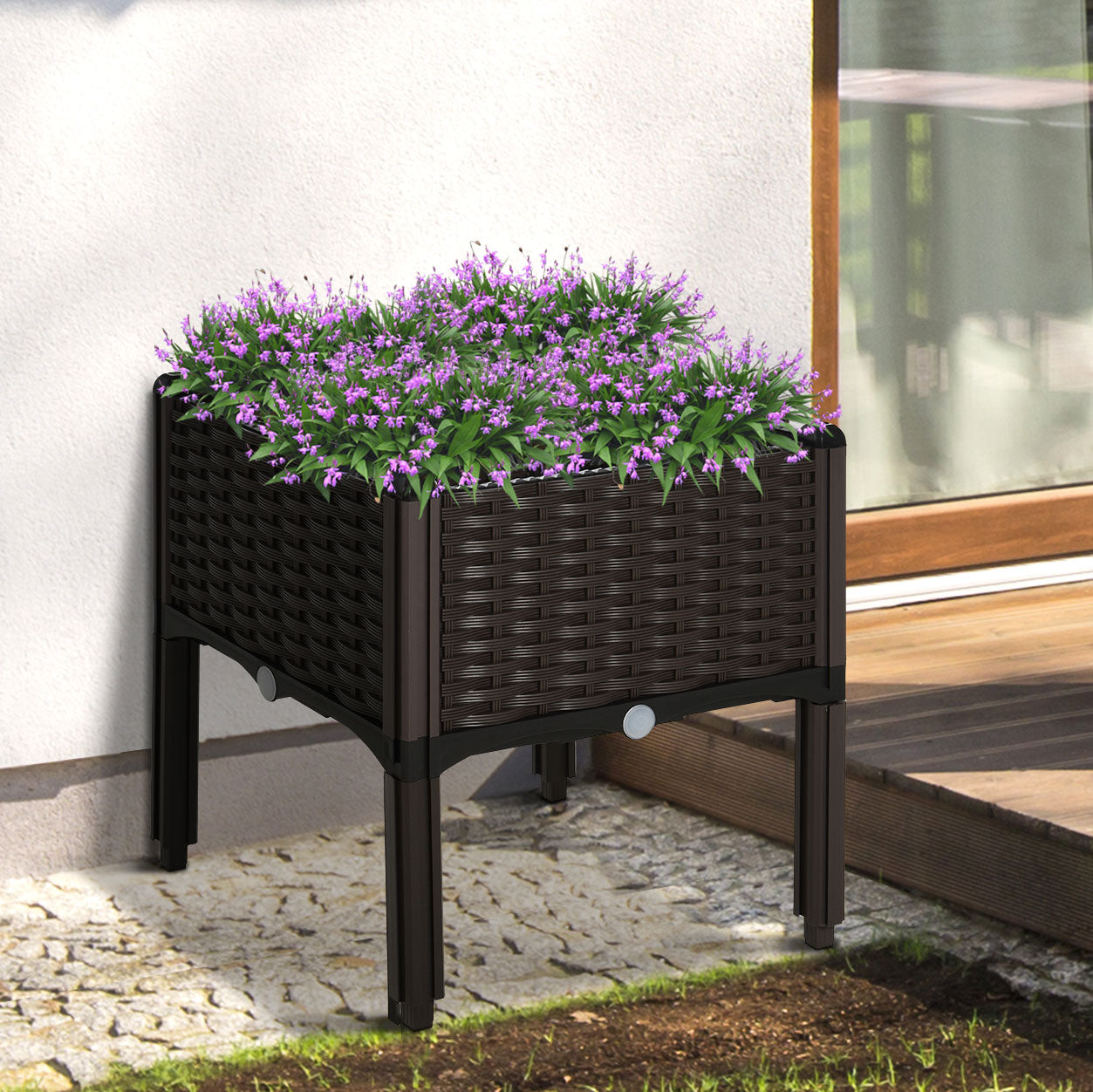 MCL L Garden Raised Bed Elevated Patio Flower Plant Planter Box PP Vegetables Planting Container, Brown