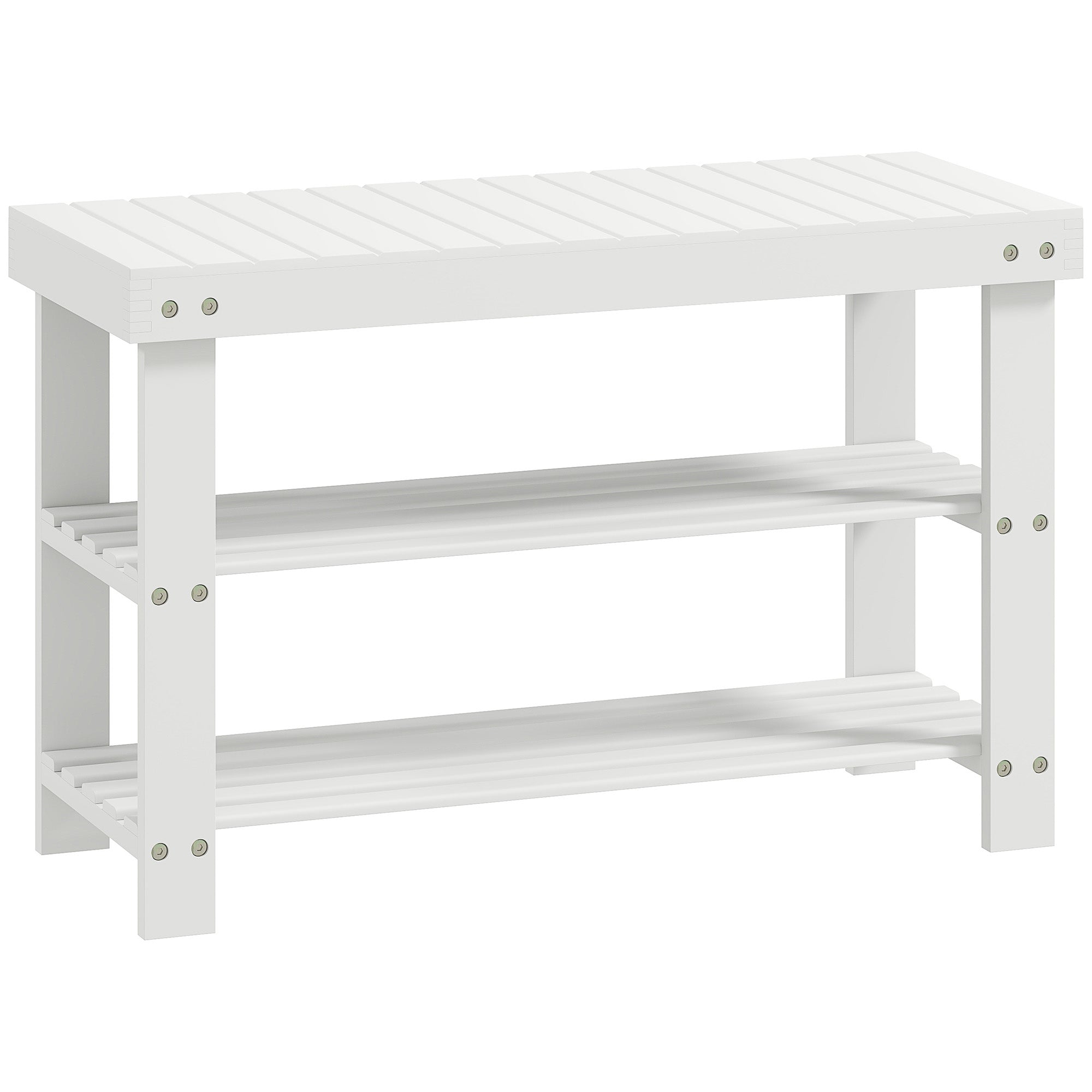 Two Shelf Bamboo Shoe Storage Bench - Natural Finish
