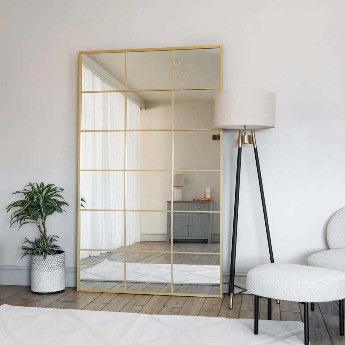 Kyō - Full Length Gold Metal Rectangle Lattice Grid Mirror - x