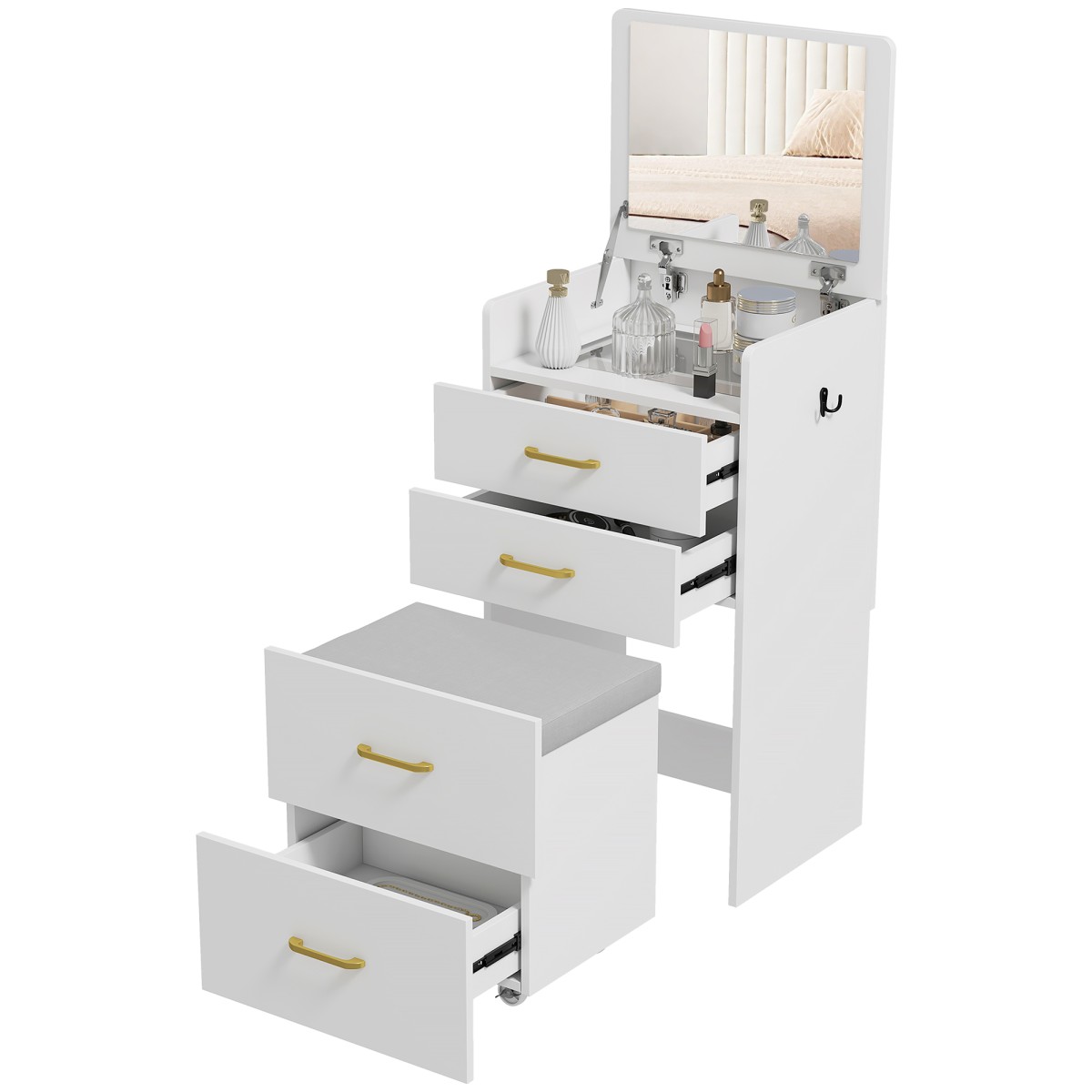HOMCOM in Dressing Table Vanity Desk with Mirror and Cushioned Stool