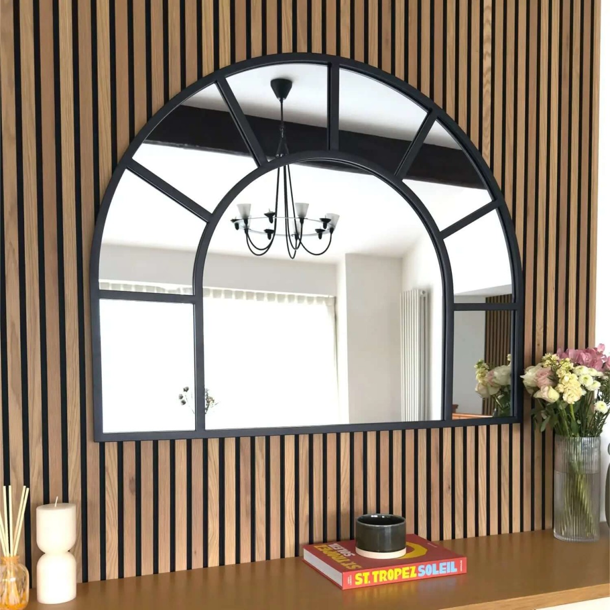 Mio - Black Metal Arched Window Mirror - x