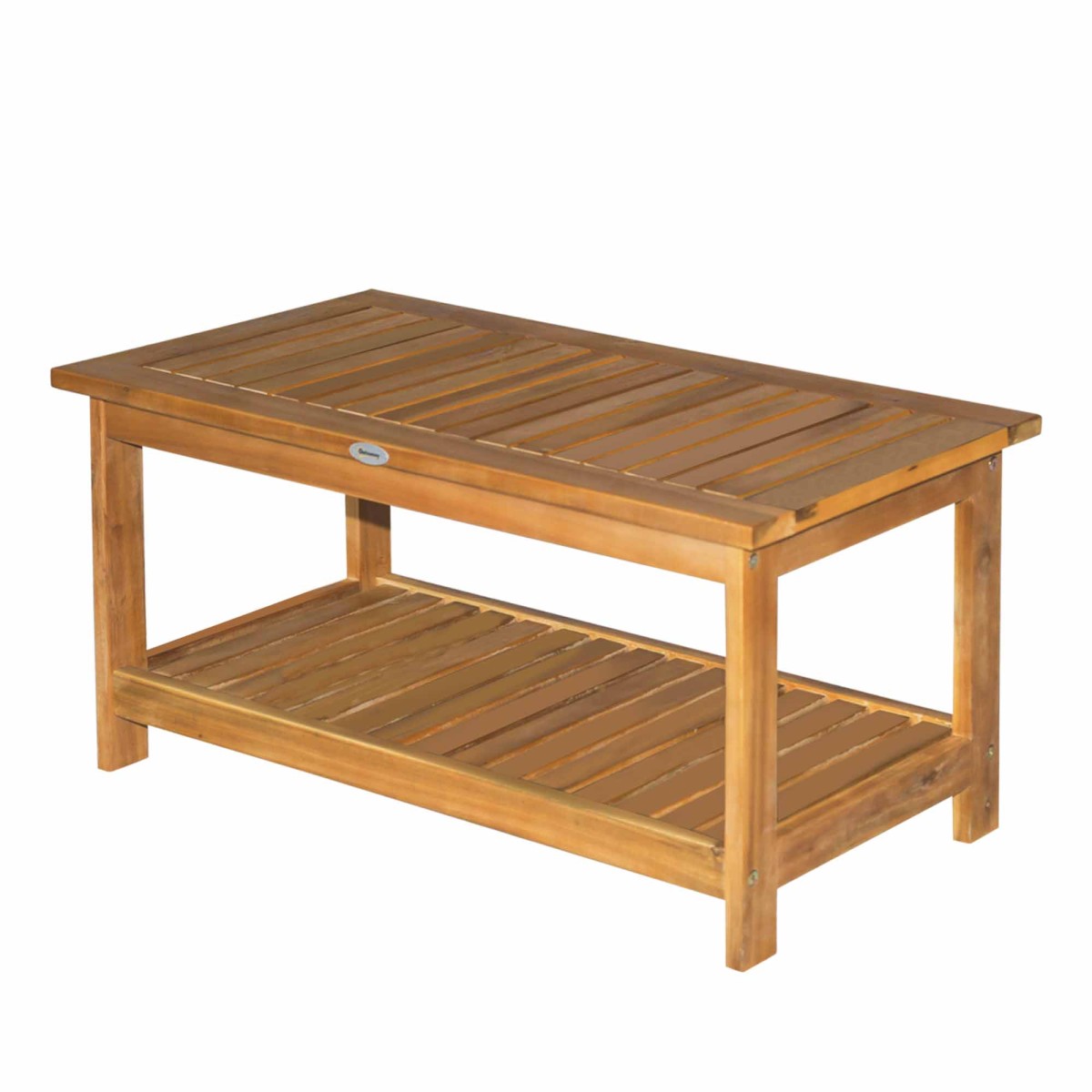 Outsunny -Tier Acacia Wood Outdoor Coffee Table, Slat Design, x , Teak