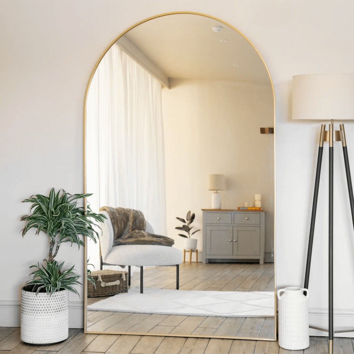 Akiko- Full Length Gold Metal Arched Mirror - x