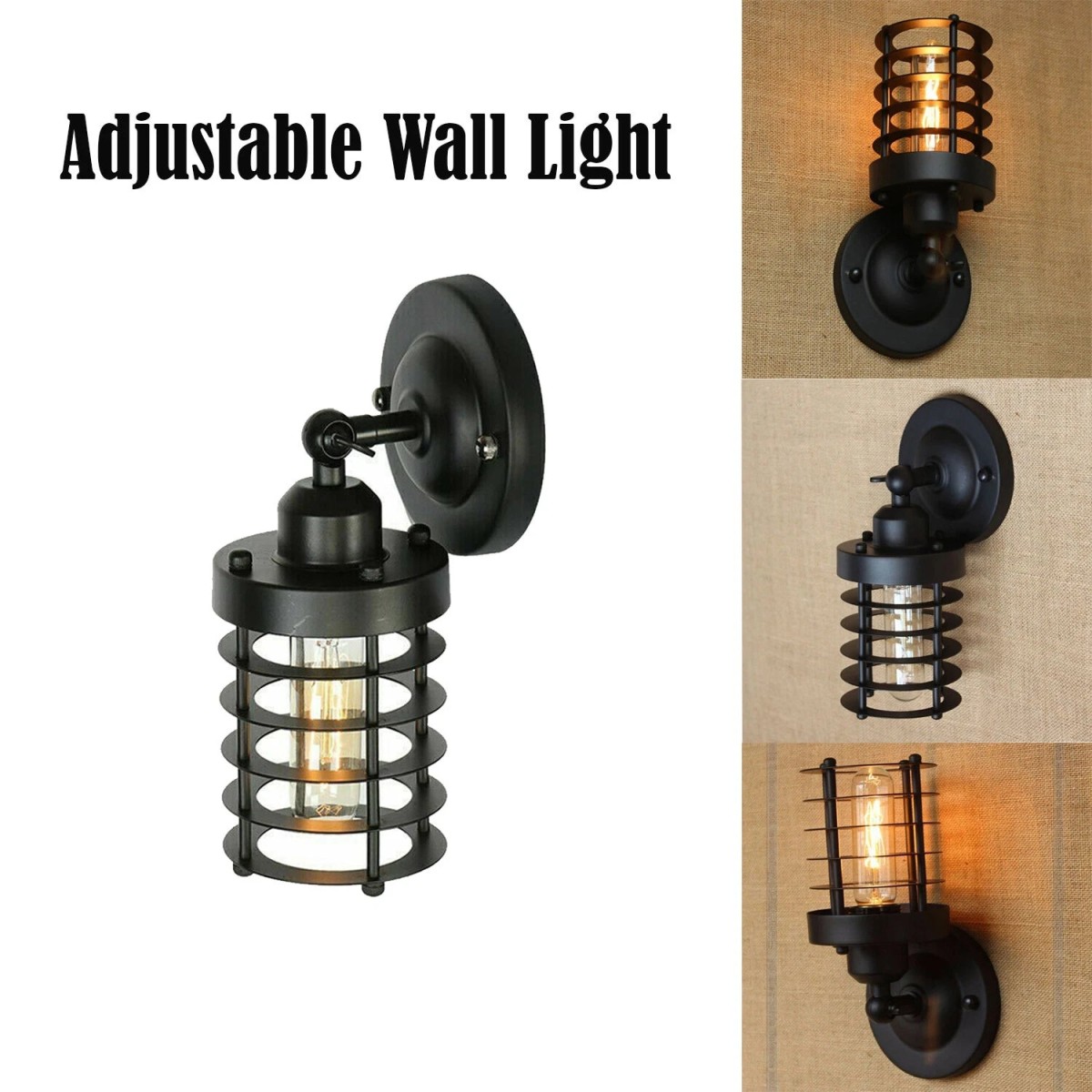 Modern Metal Cage Adjustable Wall Sconce Loft Lamp Shade~