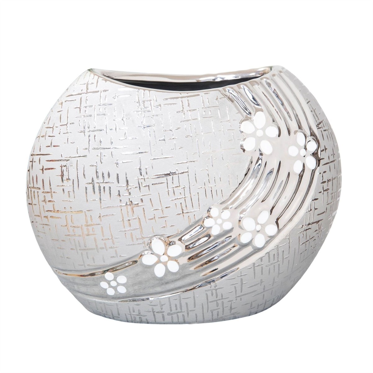 Metallic Circular Vase with White Flower