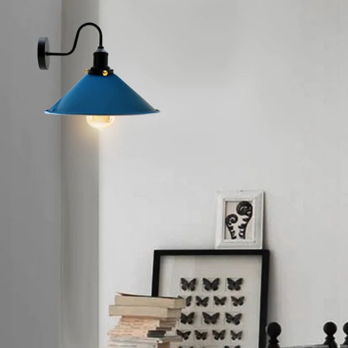 Blue Vintage Retro Industrial Swan Neck Metal Arm E Wall Light Lamp~