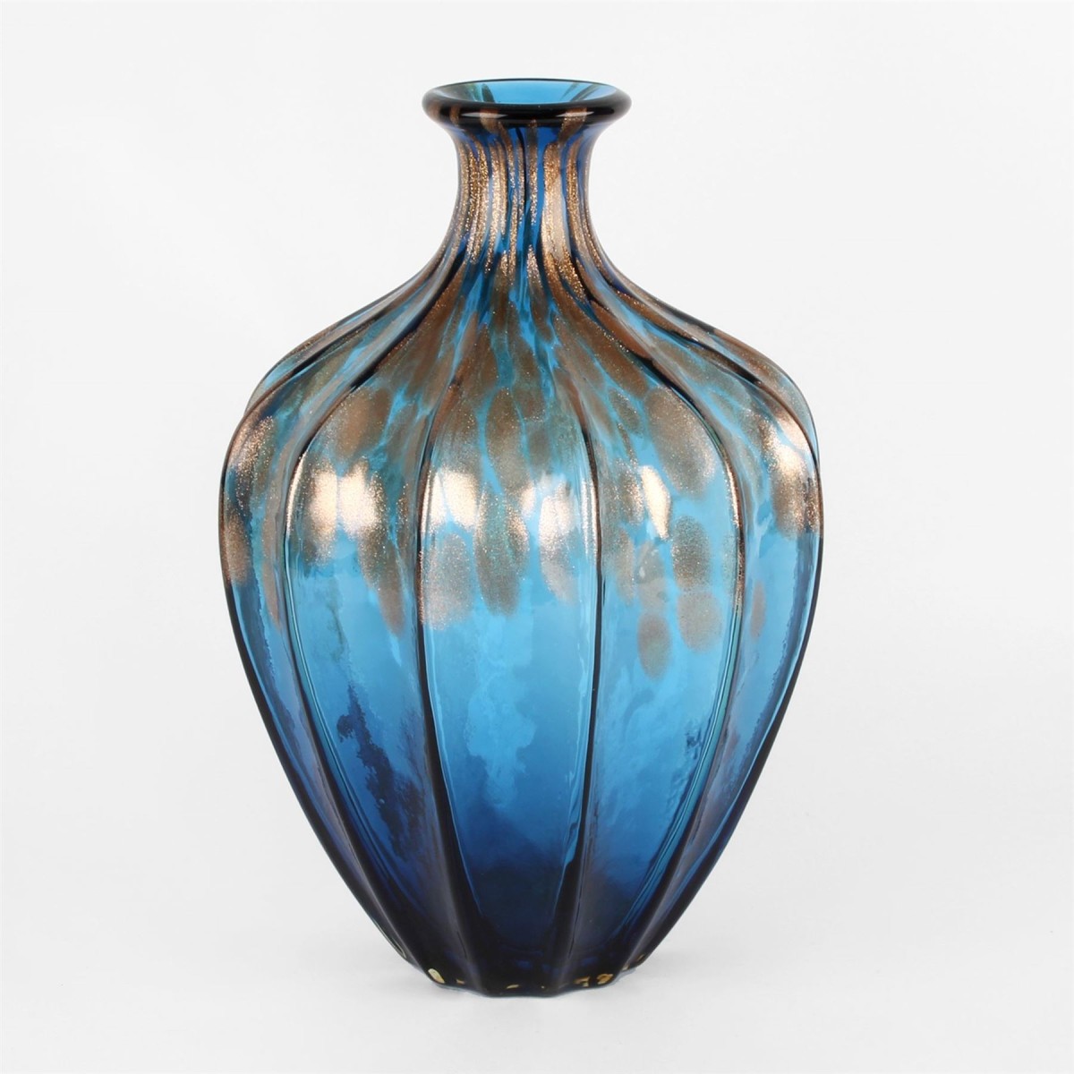 Objets d'Art Glass Vase Blue & Bronze