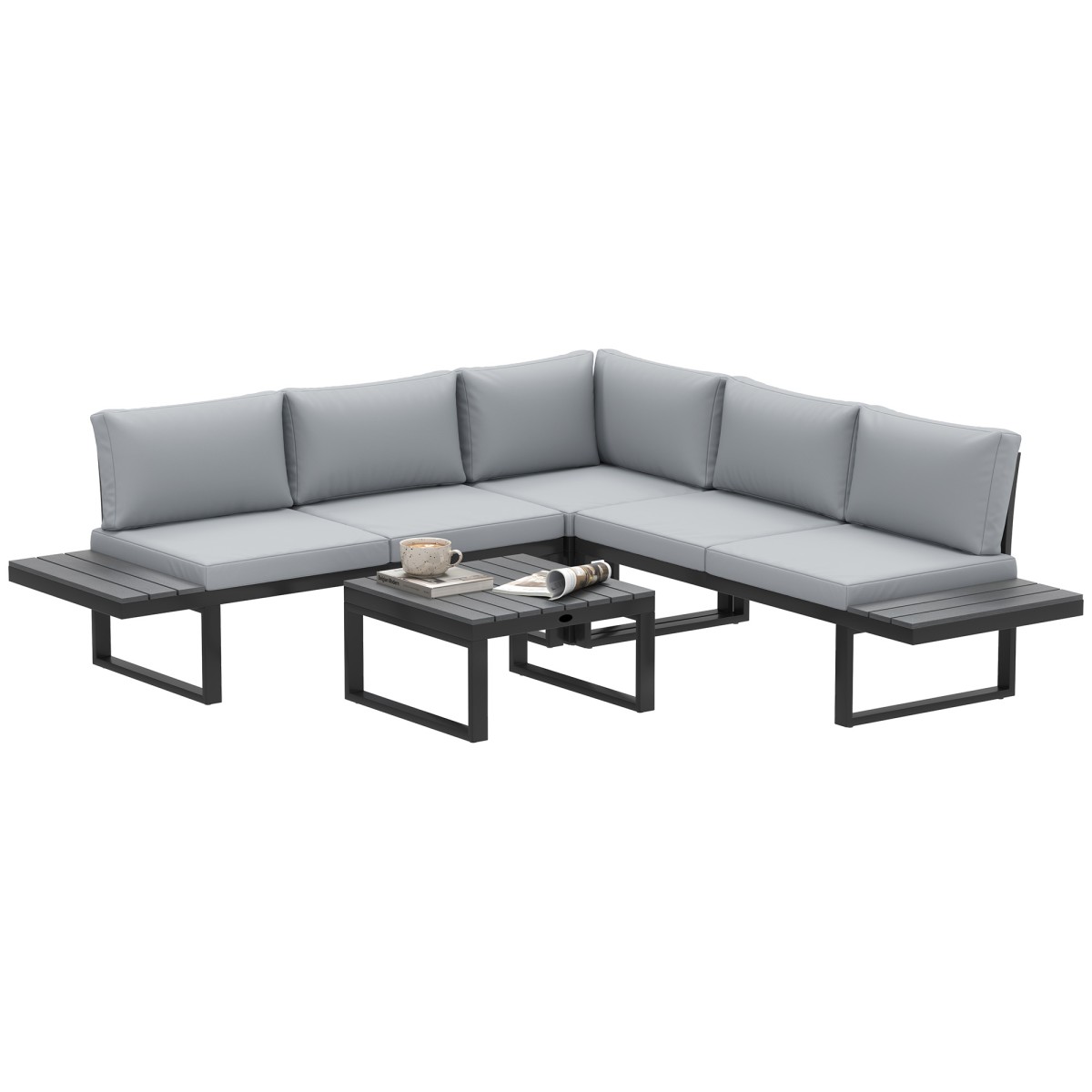 Outsunny PCs Garden Set w -Level Recline Corner Conversation Sofa Set