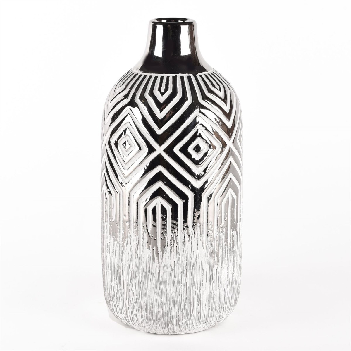 Silver & White Geometric Vase .