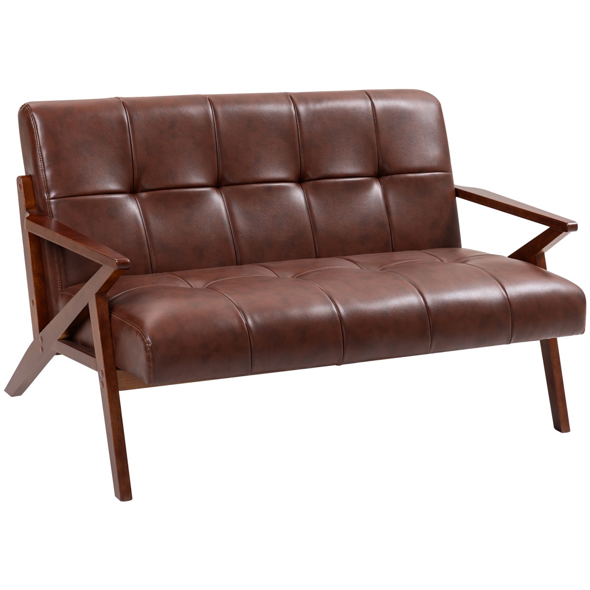 HOMCOM Compact Small Sofa with Solid Wood Frame, Vintage Seater Sofa Brown