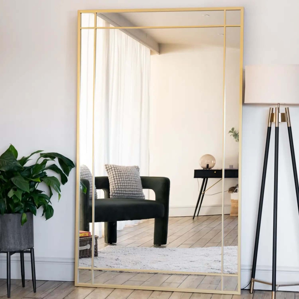 Aimi- Full Length Gold Metal Rectangle Window Mirror - x .