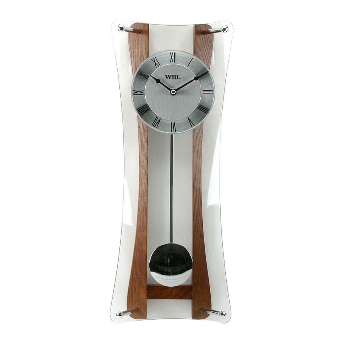 WBL OakSilver dial curved front pendulum Wall Clock