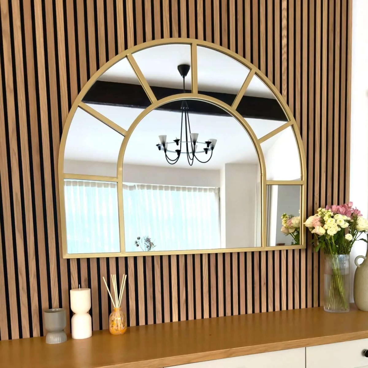 Mio - Gold Metal Arched Window Mirror - x