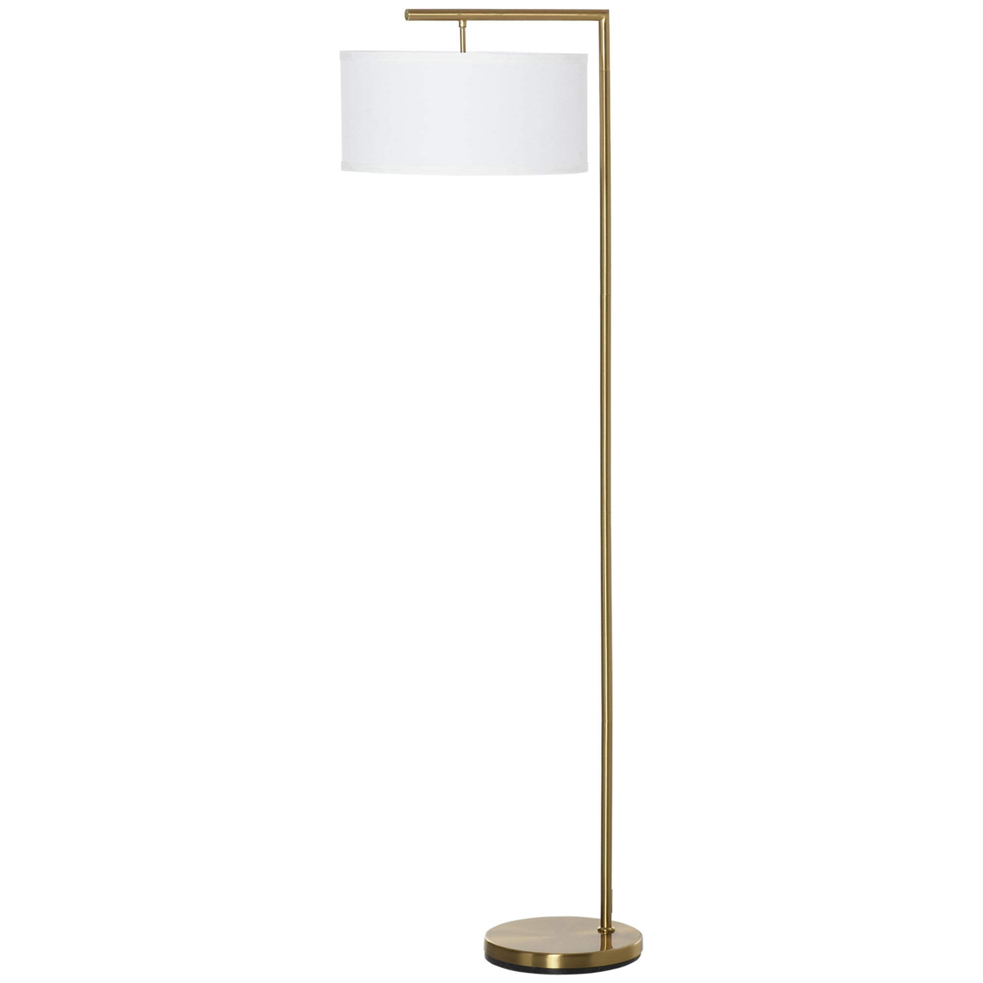 MCL Floor Lamp, Modern Standing Lamp with Linen Lampshade, Round Base for Living Room, Bedroom, Dining Room, , Gold and White