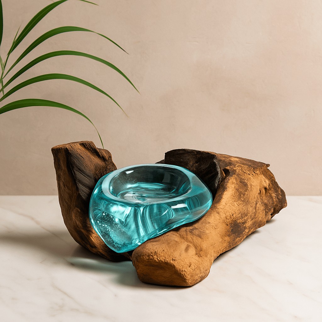 Molten Glass on Wood Vase Candle Holder