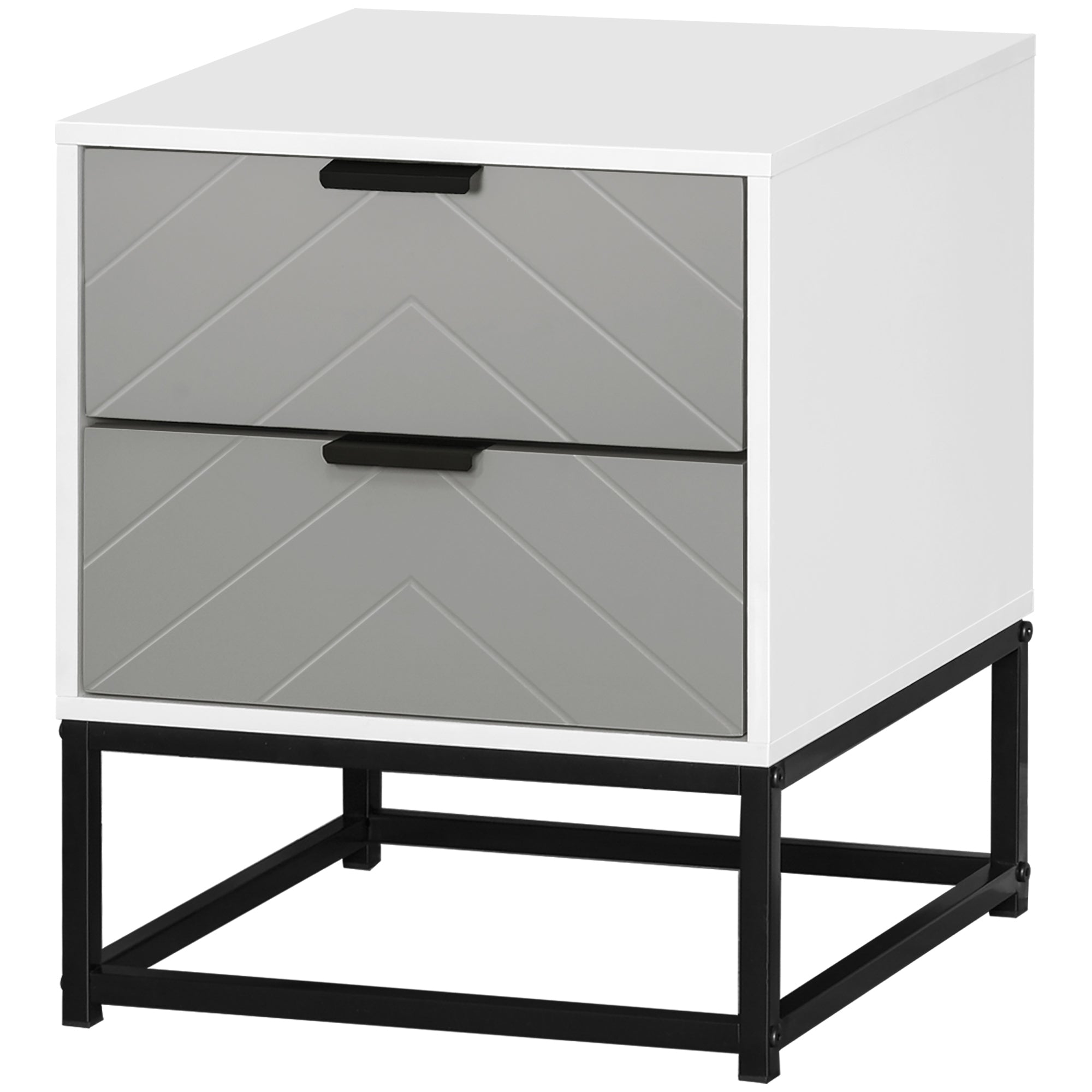 MCL Bedside Cabinet with Drawer Storage Unit, Unique Shape Bedroom Table Nightstand with Metal Base, for Living Room, Study Room, Dorm